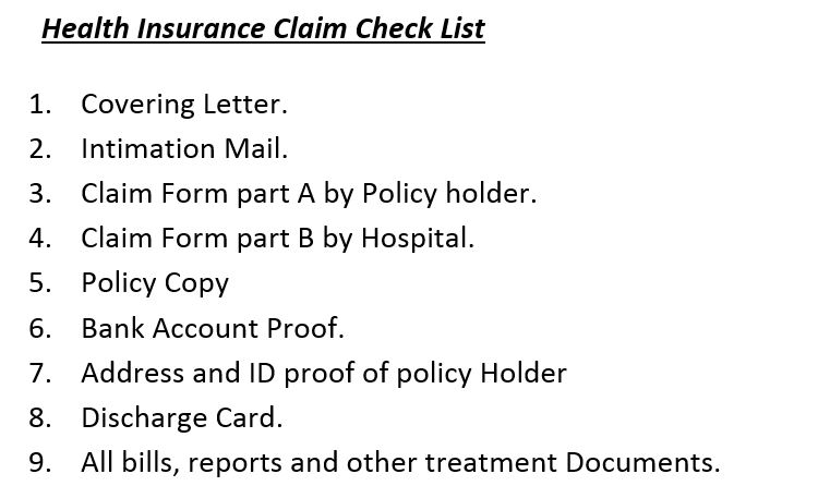 Health insurance claim check list.Important Part mediclaim reimbursement process